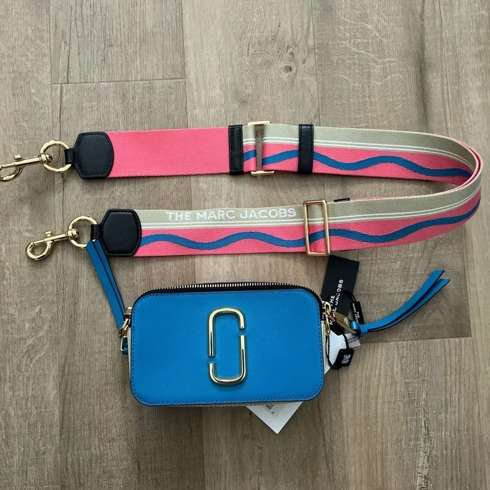 Marc Jacobs Vibrant Blue Crossbody with Gold and Pink Accents